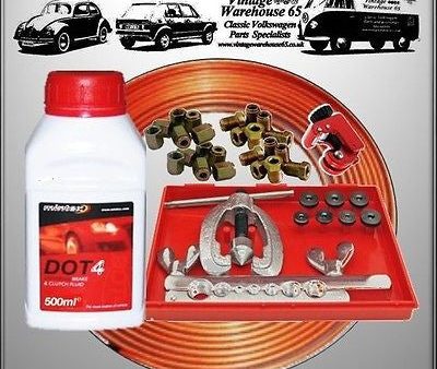 BMW E12 E23 E24 E28 E34 Copper Brake Pipe Flarer Repair Kit & Brake Fluid on Sale