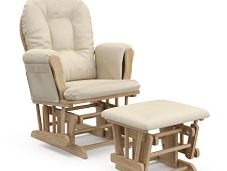 Storkcraft Premium Hoop Glider and Ottoman (Natural Beige) – Padded Cushions with Storage Pocket, Smooth Rocking Motion, Easy to Assemble, Solid Hardwood Base Fashion