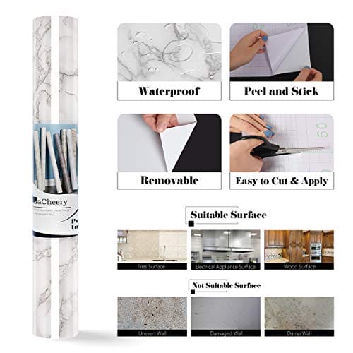 LaCheery Large Size 160 x 36 Inch Grey White Marble Contact Paper for Countertops Waterproof Wallpaper Stick and Peel Marble Countertop Contact Paper for Kitchen Island Worktop Table Desk Decorative Sale