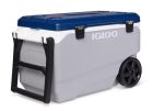 Igloo Maxcold Roller Cooler 90 Qt, with folding handle wheels in ash gray and blue, easy to transport - 450603 Online