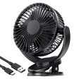 ATEngeus USB Fan, Rechargeable Portable Fan, Clip on Fan, Battery Operated Fan, 3 Speeds, 5000mAh USB Desk Fan, 720°Rotation, Sturdy Clamp for home, Camping, Treadmill and car Fashion