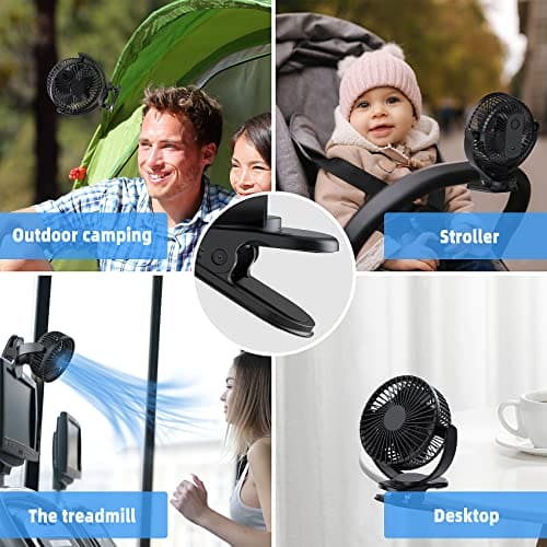 ATEngeus USB Fan, Rechargeable Portable Fan, Clip on Fan, Battery Operated Fan, 3 Speeds, 5000mAh USB Desk Fan, 720°Rotation, Sturdy Clamp for home, Camping, Treadmill and car Fashion