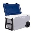 Igloo Maxcold Roller Cooler 90 Qt, with folding handle wheels in ash gray and blue, easy to transport - 450603 Online