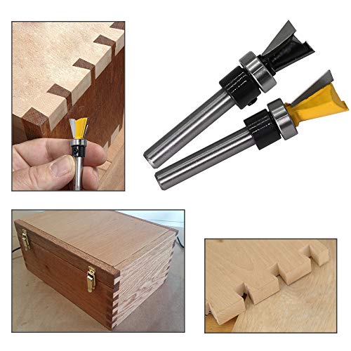 Yakamoz 2Pcs 1 4 Inch Shank Dovetail Joint Router Bits with Bearing Guide Dovetail Jig Bit for Furniture Building Cabinet Making Woodworking Cutter Tools Cheap