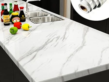 YENHOME 30x118 Inch White Marble Contact Paper for Countertops Waterproof Self Adhesive Marble Wallpaper Marble Contact Paper Peel and Stick Countertops Wrap for Kitchen Counter Glossy Marble Paper Sale