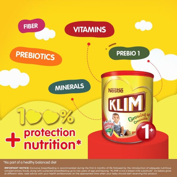 Nestle Klim Growing Up Milk 1 Plus 1600G - KLIM® 1+ Growing Up which provides them with vitamins, minerals, and prebiotics.  - 7501059276024 Hot on Sale