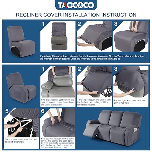 TAOCOCO Recliner Sofa Slipcover, 3 Pieces Polyester Fabric Stretch Sofa Covers for 3 Seat Reclining Couch, Soft Washable Furniture Protector with Pockets (3 Seat, Light Gray) For Discount