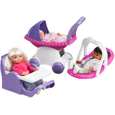 AMERICAN PLASTIC 3 piece Doll Play Set: It includes a buggy, a carrier that can be converted into a feeding chair, and a clip chair - 20980 Cheap