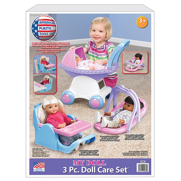 AMERICAN PLASTIC 3 piece Doll Play Set: It includes a buggy, a carrier that can be converted into a feeding chair, and a clip chair - 20980 Cheap